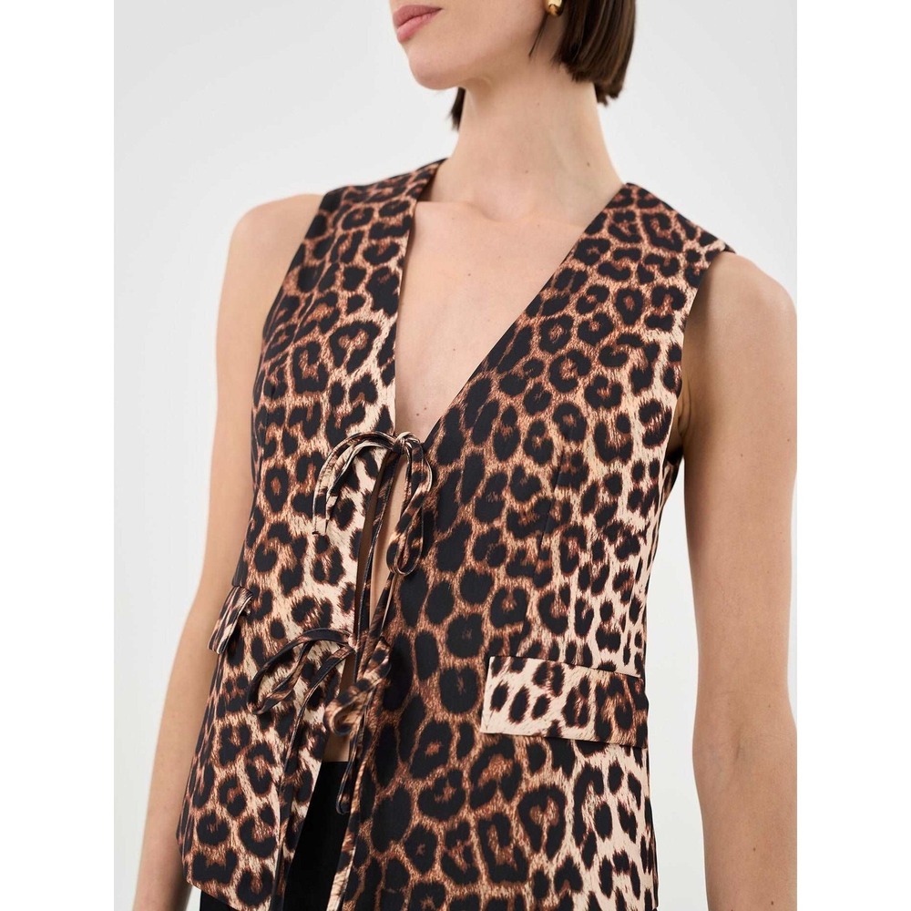 Extro & Vert Premium Leopard Print Tie Front Vest  EXJKYC396-C Womens 8 NWT